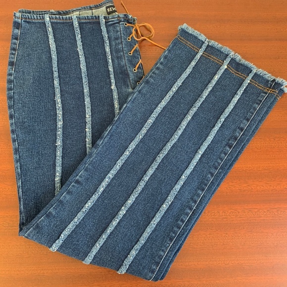 Revolt Jeans Denim - Revolt Vintage Like Stripe High Waisted Flare Jean